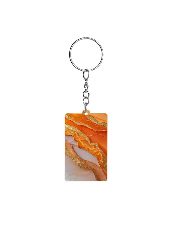 Acrylic Single-Sided Key Ring 1.22in Hardness, Light Weight, Comfortable Wearing Used To Go Out Shopping And Play And Other Occasions Orange And White-gold Marble