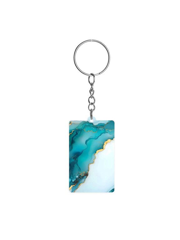 Acrylic Single-Sided Key Ring 1.22in Hardness, Light Weight, Comfortable Wearing Used To Go Out Shopping And Play And Other Occasions Skyblue And White Gold Marble