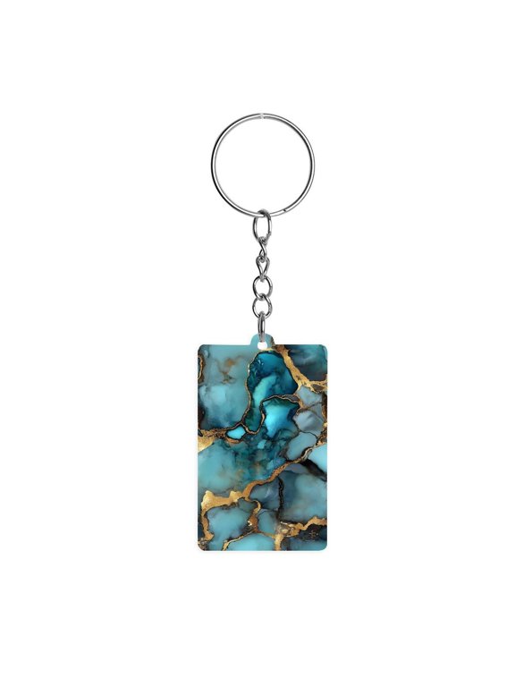 Acrylic Single-Sided Key Ring 1.22in Hardness, Light Weight, Comfortable Wearing Used To Go Out Shopping And Play And Other Occasions Teal Gold Marble