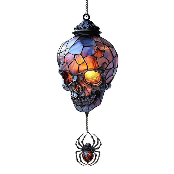 Acrylic Skull Stained Glass Hanging Ornament, 3.94 Inch Retro Gothic Decor, Creates Mysterious Light Displays for Windows and Gardens
