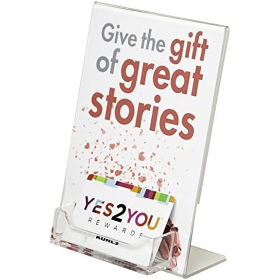 - Acrylic Slanted Sign Holder 5x7 with Business Card Pocket - Plexiglass Table Menu Card Display Stand - Plastic Picture Frame 5 x 7 - LHAC-57 (Pack of 6)