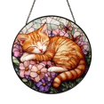 Acrylic Sleeping Cat Suncatcher Window Hanging, Floral Butterfly Cat ...