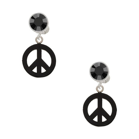 Delight Jewelry Acrylic Small Black Peace Sign Black Crystal Clip on Earrings