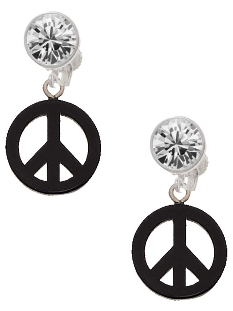 Acrylic Small Black Peace Sign Clear Crystal Clip On Earrings