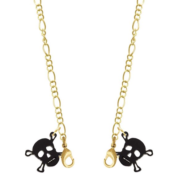 Acrylic Small Black Skull Goldtone Face Mask Necklace