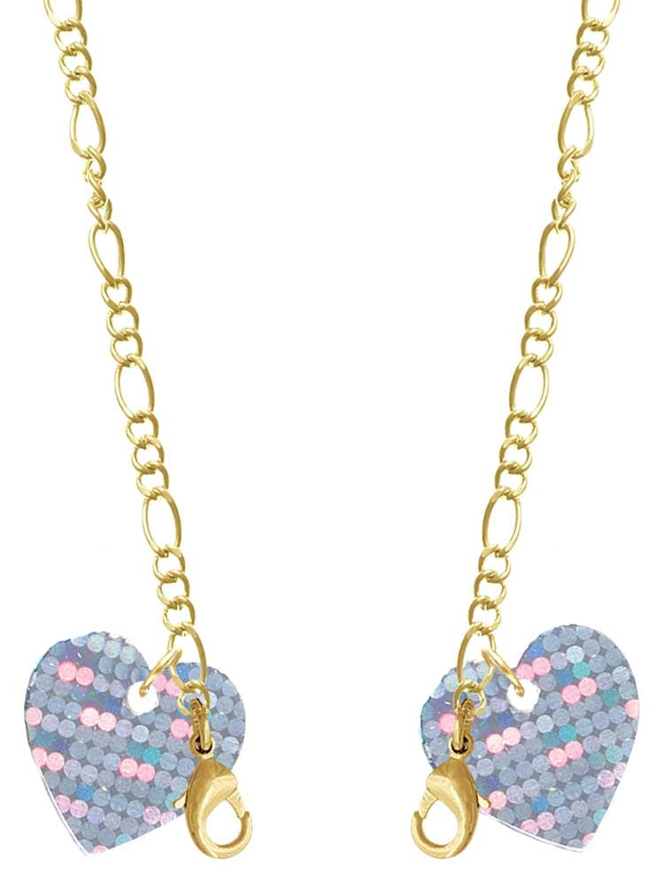 Acrylic Small Hologram Heart Goldtone Face Mask Necklace