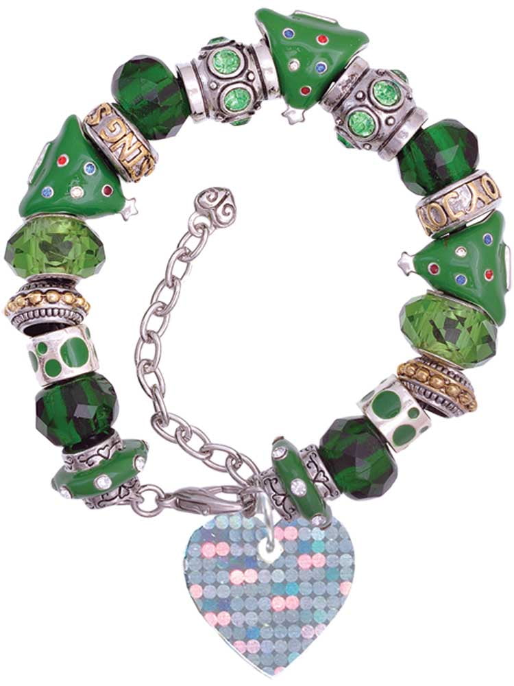 Acrylic Small Hologram Heart Green Christmas Bead Bracelet