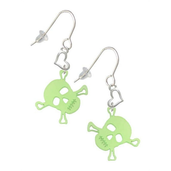 Acrylic Small Lime Green Skull Heart French Earrings