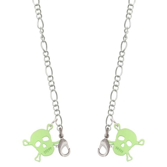 Acrylic Small Lime Green Skull Silvertone Face Mask Necklace