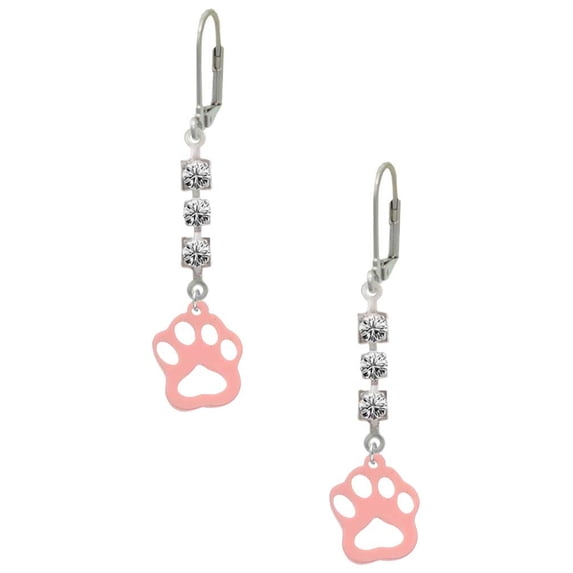 Acrylic Small Paw Light Pink Crystal Madison Leverback Earrings