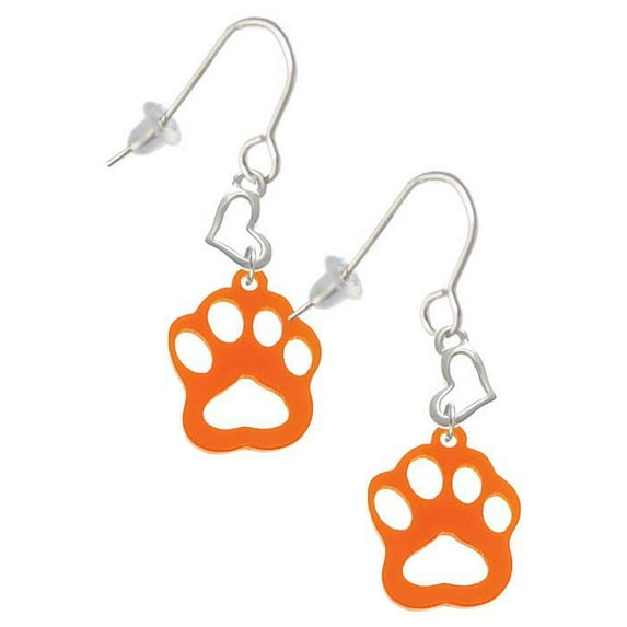 Acrylic Small Paw Orange Heart French Earrings