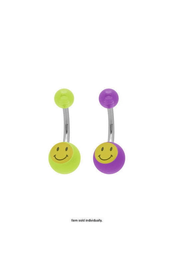 Acrylic Smiley Face Belly Button Ring 14G