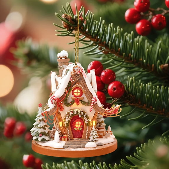 Acrylic Snow House Ornament 3.1 Inch with Exquisite Design, Christmas Tree Hanging Pendant for Holiday Decor, Lightweight Acrylic Ornament for Home Display