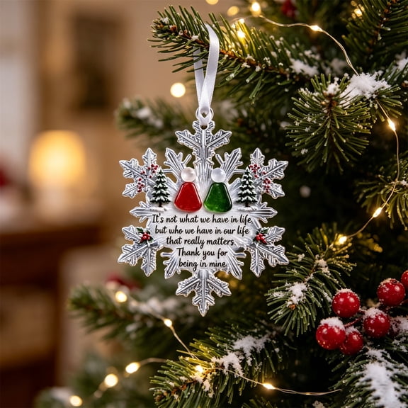 Acrylic Snowflake Christmas Ornament with Inspirational Quote Hanging Keepsake Gift for Family Holiday Tree Decoration