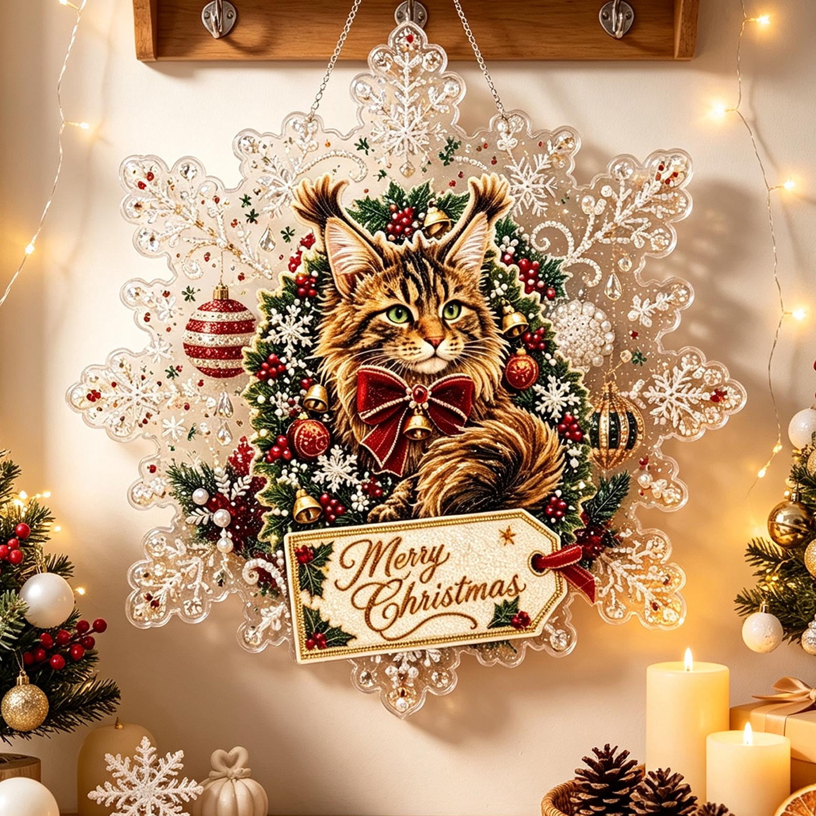 Acrylic Snowflake Hanging Ornament, 20 cm 2D Flat Cat Design with ...