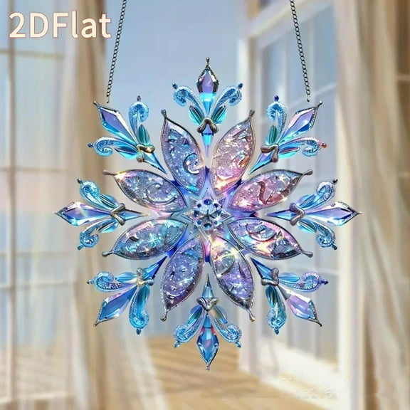 Acrylic Snowflake Ornament with Glitter, 3D Layered Blue and Purple Hanging Decor for Christmas Tree, Window, Wreath and Festive Home Display