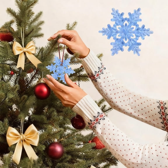 Acrylic Snowflake Ornaments Christmas Tree Decorations, Translucent Blue Crystal Snowflake Pendants, Plastic Hanging Beads for Winter Holiday Party Wedding Art Crafts or Home Festival Decorations