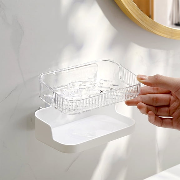 Acrylic Soap Dish with Drain Holes No Punch Self Draining Soap Holder for Bathroom Kitchen - Space Saving Shower Organizer for Sponge Toothbrush Toiletries Razor Loofah Sink Counter Accessories