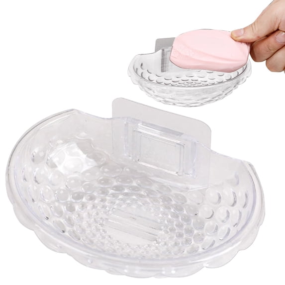 Acrylic Soap Dish with Self-Draining Design, No Drilling Bar Soap Dish, Transparent Soap Holder, Shower Soap Box, Wall Mounted Soap Saver for Bathroom Kitchen Sink Organizer, Keeps Soap Dry