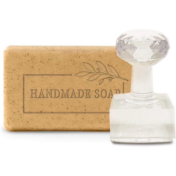 Acrylic Soap Stamp with Handle 1.42 x 0.97 Inches Clear Rectangular Soap Embossing Stamp for Cookie Clay Pottery Biscuits DIY Arts Crafts Making Projects