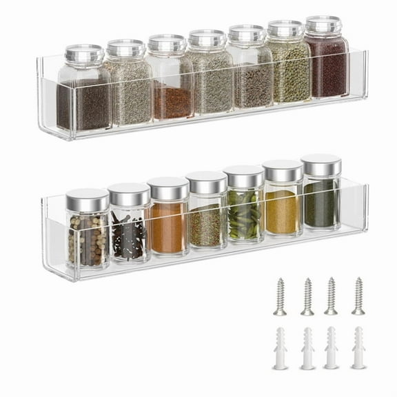 Acrylic Spice Rack Wall Mount Shelf Organizer Hanging Seasoning Jar Storage Holder Clear Kitchen