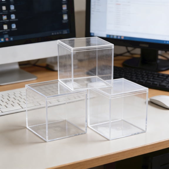 Acrylic Square Display Case Transparent Storage Box with 360 Degree Panoramic View for Collectibles Specimens and Souvenirs on Bookshelf or Desk, 4x4 Inch