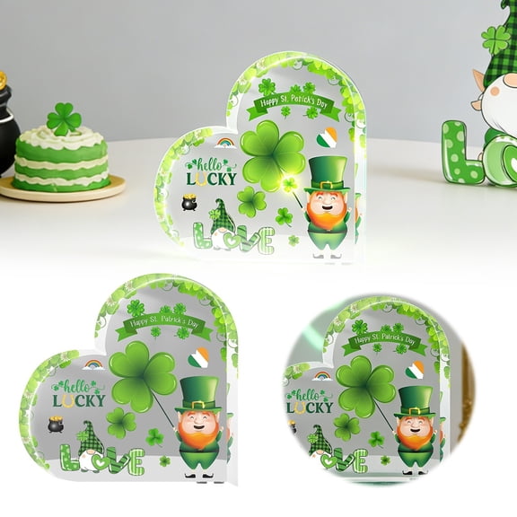 Acrylic St. Patrick's Day Figurine, Clear Irish Festival Ornament for Desk, Home, Shelf Decor - Shamrock Leprechaun Luck Decoration