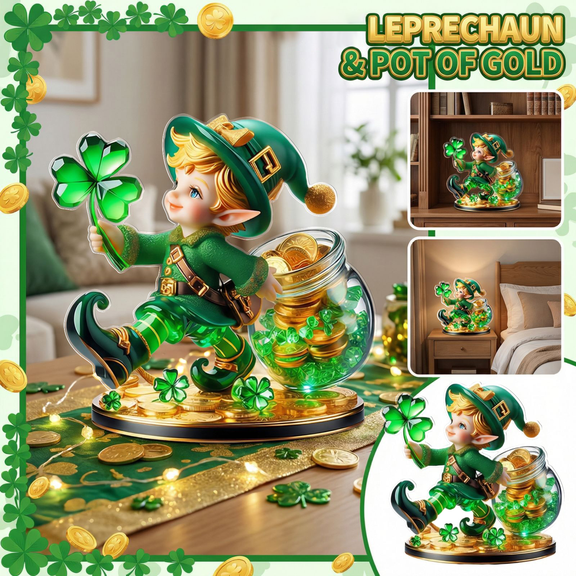 Acrylic St Patricks Day Figurine & Leprechaun Ornament & Irish Tabletop Decor & 2D Holiday Statue