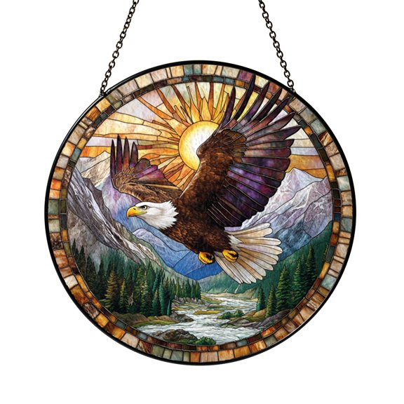 Acrylic Stained Glass Style Eagle Window Hanging – Wildlife Decor Art
