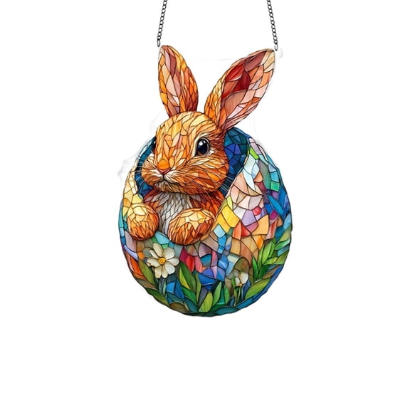 Acrylic Stained Glass Style Rabbit Window Hanging, Lightweight Faux Stained Glass Suncatcher for Home Decor, Rabbit Wall Decoration, Ideal for Windows and Sunlit Spaces, 8 inches