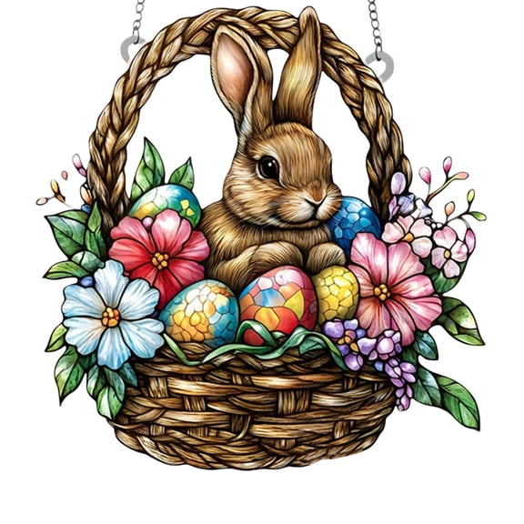 Acrylic Stained Glass Style Rabbit Window Hanging, Lightweight Faux Stained Glass Suncatcher for Home Decor, Rabbit Wall Decoration, Ideal for Windows and Sunlit Spaces, 8 inches