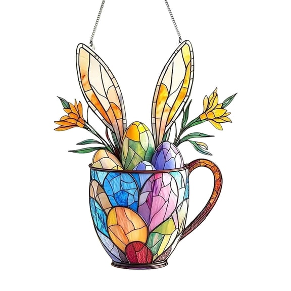 Acrylic Stained Glass Style Rabbit Window Hanging, Lightweight Faux Stained Glass Suncatcher for Home Decor, Rabbit Wall Decoration, Ideal for Windows and Sunlit Spaces, 8 inches