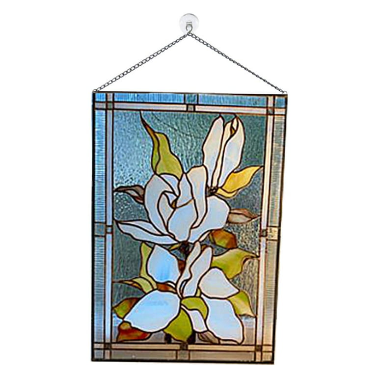 Acrylic Stained Glass Window Panels Stained Pattern Window Panel 8x6 Inches  Handcrafted Home Decortion Panel - White flowers 