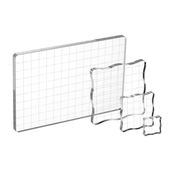 Acrylic Stamp Block, 4Pcs Clear Stamping Block with Grid Lines Set Decorative Mounting Blocks Square Rectangle for Scrapbooking DIY Crafts Card Making