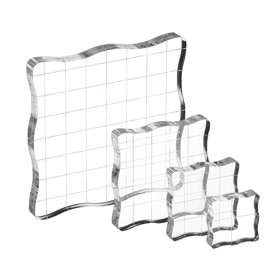 Acrylic Stamp Block, 4Pcs Clear Stamping Block with Grid Lines Set Decorative Mounting Blocks Wave for Scrapbooking DIY Crafts Card Making