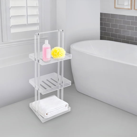 Acrylic Standing Shower Shelf, 3 Tier Shower Organizer Stand, Corner Shower Caddy for Bathroom
