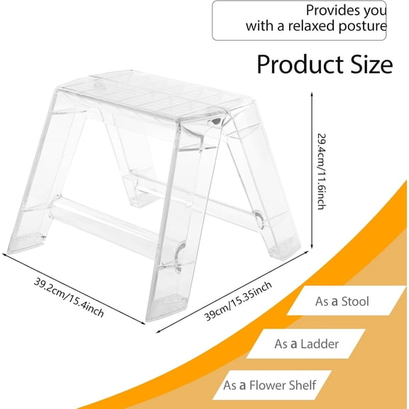 Acrylic Step Ladder 2-Step Clear Folding Stool for Home Decor and Storage