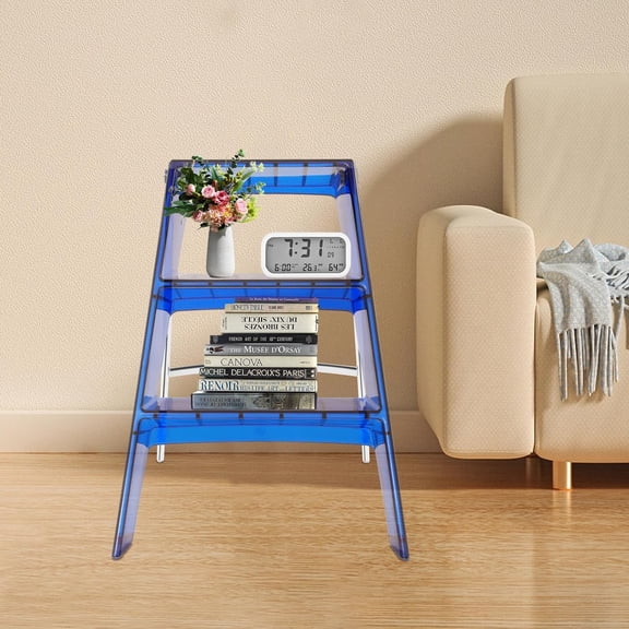 Acrylic Step Ladder, 3-Step Folding Step Stool for Adults, Decorative Modern Foot Stools, Display Storage Shelf Flower Rack, for Home and Library, 330lbs Capacity
