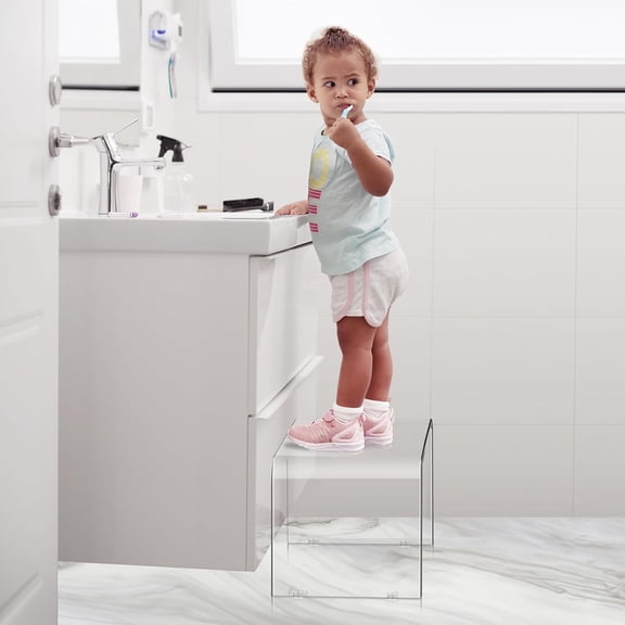 Acrylic Step Stool - 9in Height, 250- Capacity, Rounded & Sturdy Design for Kids and Adults in Bedroom, Kitchen, Bathroom
