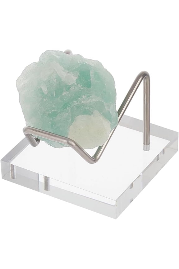 Acrylic Stone Display Stand 2x2x1.6inch Square Base Platinum Iron Arm Mineral Specimens Display Easel Holders Item Stand for Gemstones Agates Rocks Ball