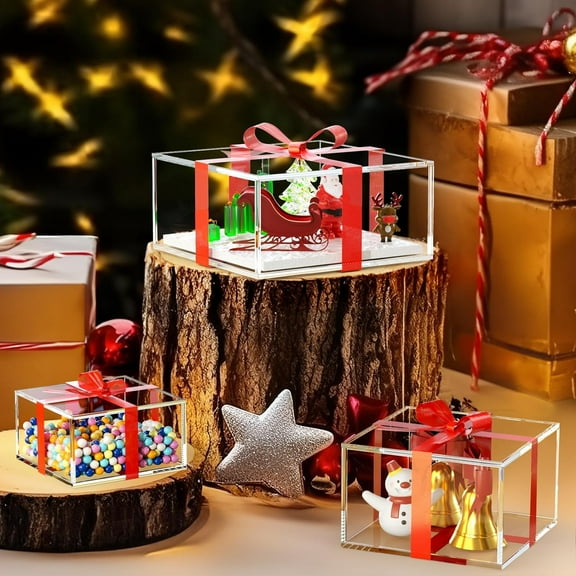 Clear Acrylic Storage Box with Lids, 6.8' Square Stackable for Office, Home, Jewelry, Toys