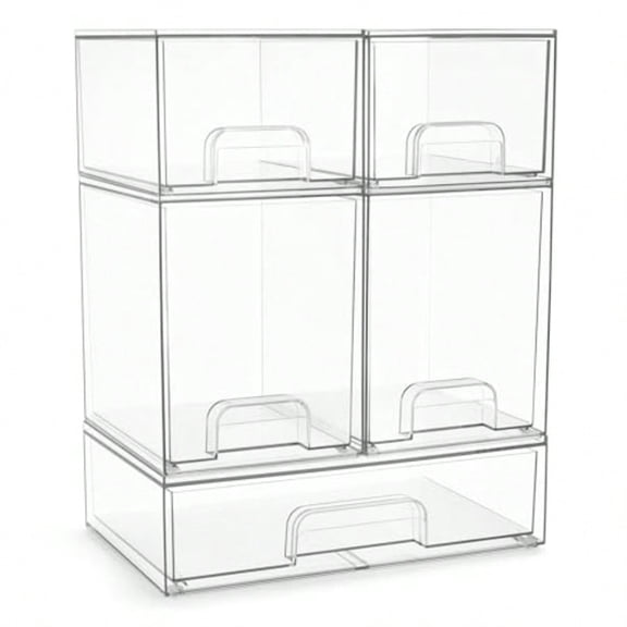 Acrylic Storage Containers - 5 Pack Stackable Storage Bins Set for Bathroom Organization - Clear Acrylic Drawer Organizers - Makeup Case Pull-Out Drawers 7.6 and 4.4 Tall and 12.1 Wide