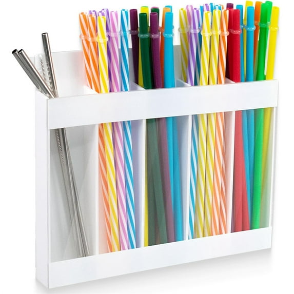 Acrylic Straw Holder for Cabinet,Reusable Straw Dispenser with Double Sided Adhesive for Standard Size Drinking Straws, Straw Holder for Kitchen Counters and Cupboards