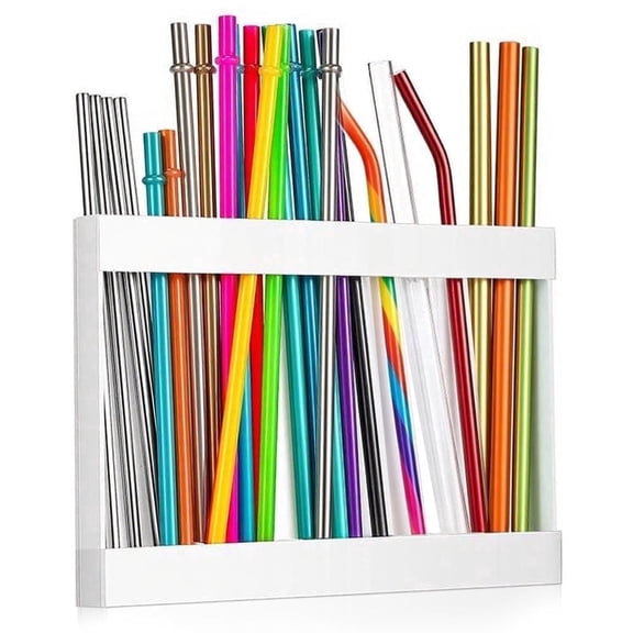Acrylic Straw Holder for Cabinet Door Reusable Tumbler Straw Organizer Storage Small Kitchen Accessories Container Ultra Sticky Cupboard Door Mounted