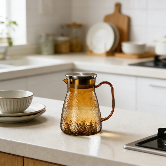 Acrylic Striped Cold Water Kettle - Clear Plastic Juice & Iced Tea Pitcher, Transparent Infuser Jug with Strainer Lid for Home & Kitchen