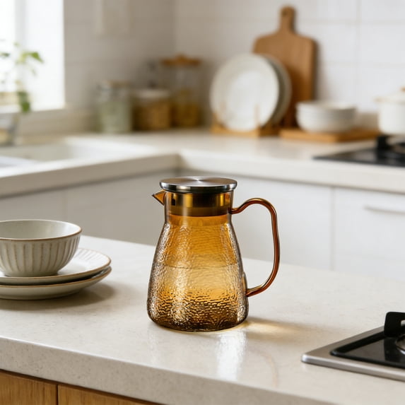Acrylic Striped Kettle Hammered Texture Beverage Pitcher Serving Iced Tea Juices for Contemporary Dining Kitchen Tabletop Decor, KTFgvq