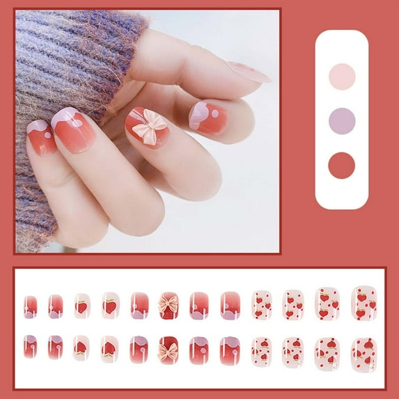 Acrylic Striped On Nails for Women and Girls Full Set 24 with Glue Design Nail Tips Kit