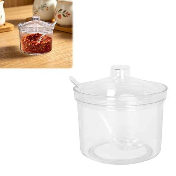 Acrylic Sugar Bowl Set With Lid And Spoon, Transparent Seasoning Jar For Kitchen, Multi-Size Condiment Container, Acrylic Spice Jar With Spoon, Clear Seasoning Box For Sugar Ghee Olive Oil, 7.1Oz