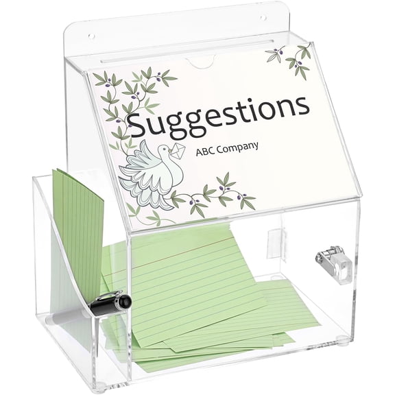 Acrylic Suggestion Box With Lock Wall Mounted Acrylic Donation Box with 5"x7" Sign Slot, Office Ballot Boxes with Side-Pocket Collection Boxes for Voting Locking Suggestion Mailbox ,Clear