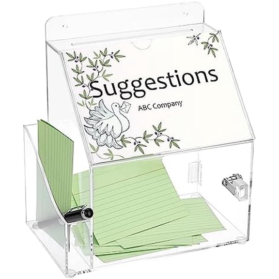 Acrylic Suggestion Box With Lock Wall Mounted Acrylic Donation Box with 5"x7" Sign Slot, Office Ballot Boxes with Side-Pocket Collection Boxes for Voting Locking Suggestion Mailbox ,Clear